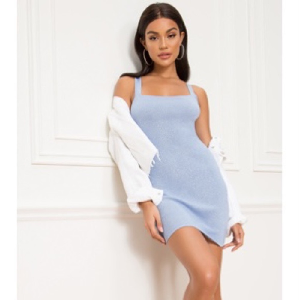 Superdown Nuria metallic blue mini dress